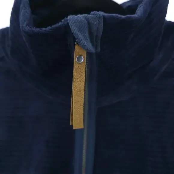 Prana Escambia Half Zip Stormy Night Blue Organic Cotton Velour Leather Pull L - Picture 6 of 15